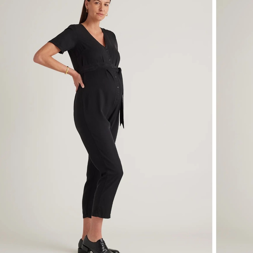 Quince Maternity washed tencel black jumpsuit. NWT. Large and XL avail